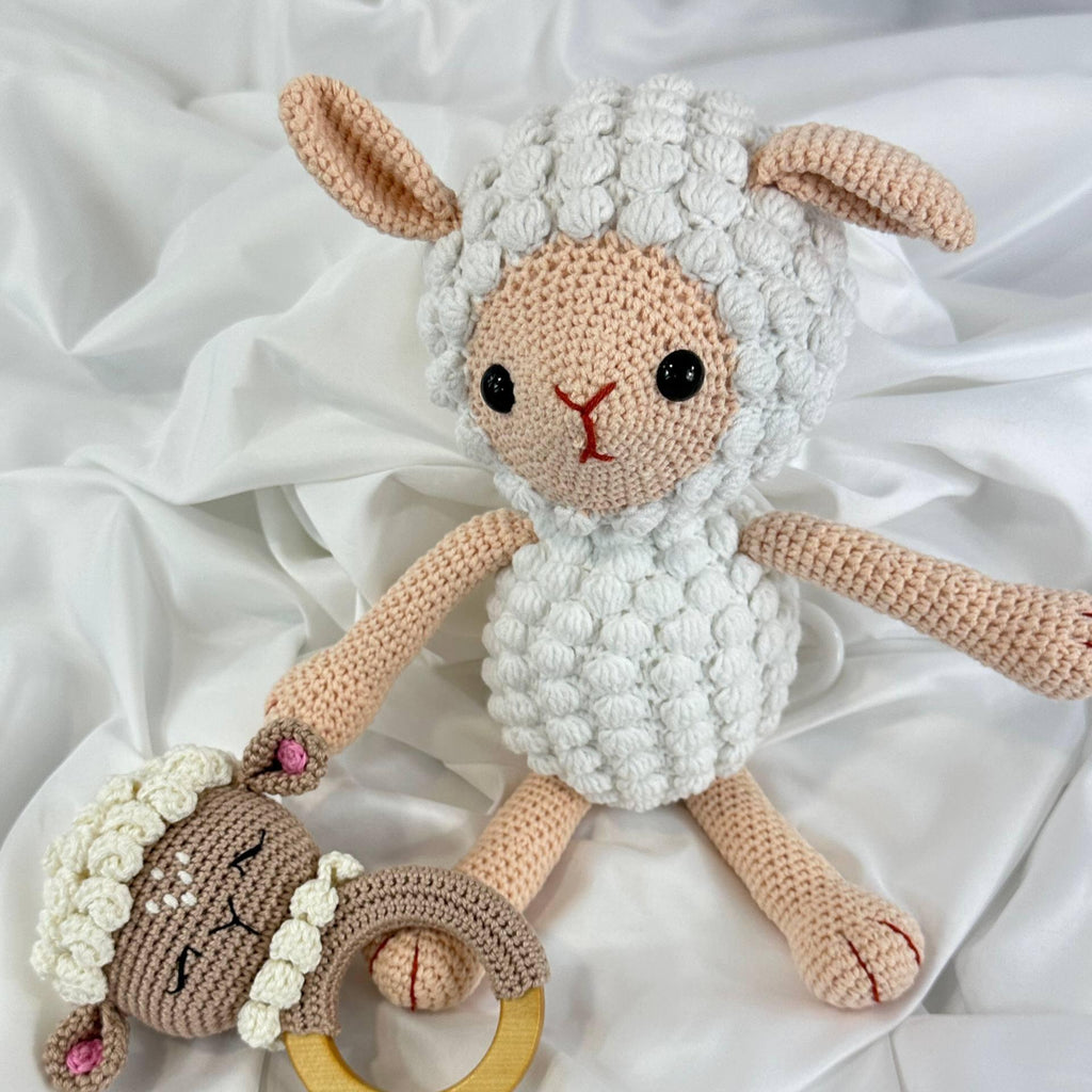 Handmade Crochet Musical Lamb Toy, Organic Baby Sleep Aid, Amigurumi Sheep