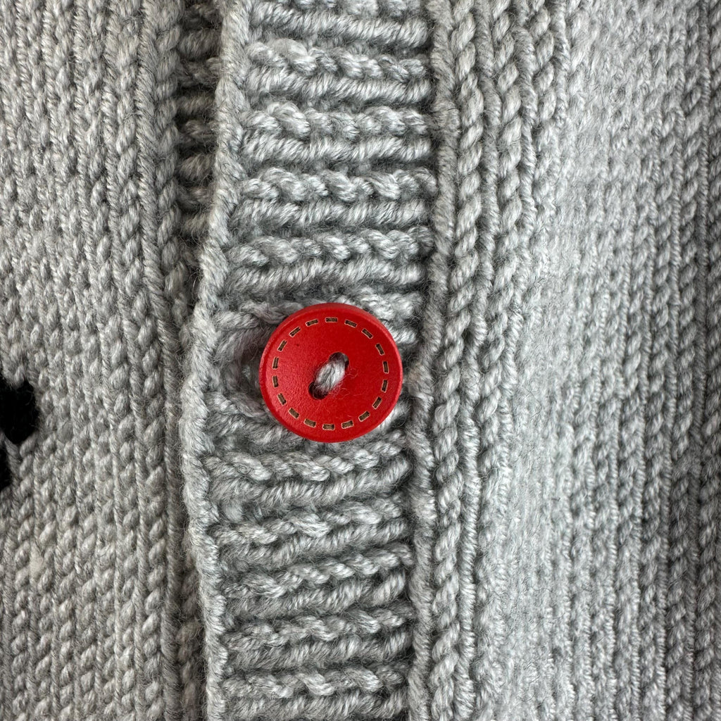 Hand-Knitted Dalmatian Baby Cardigan, Dog Sweater, Grey & Red, 9-18 Month