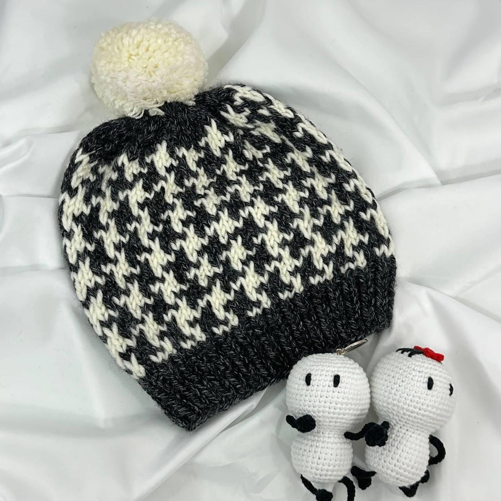 Handmade Houndstooth Knit Beanie, Matching Family Set