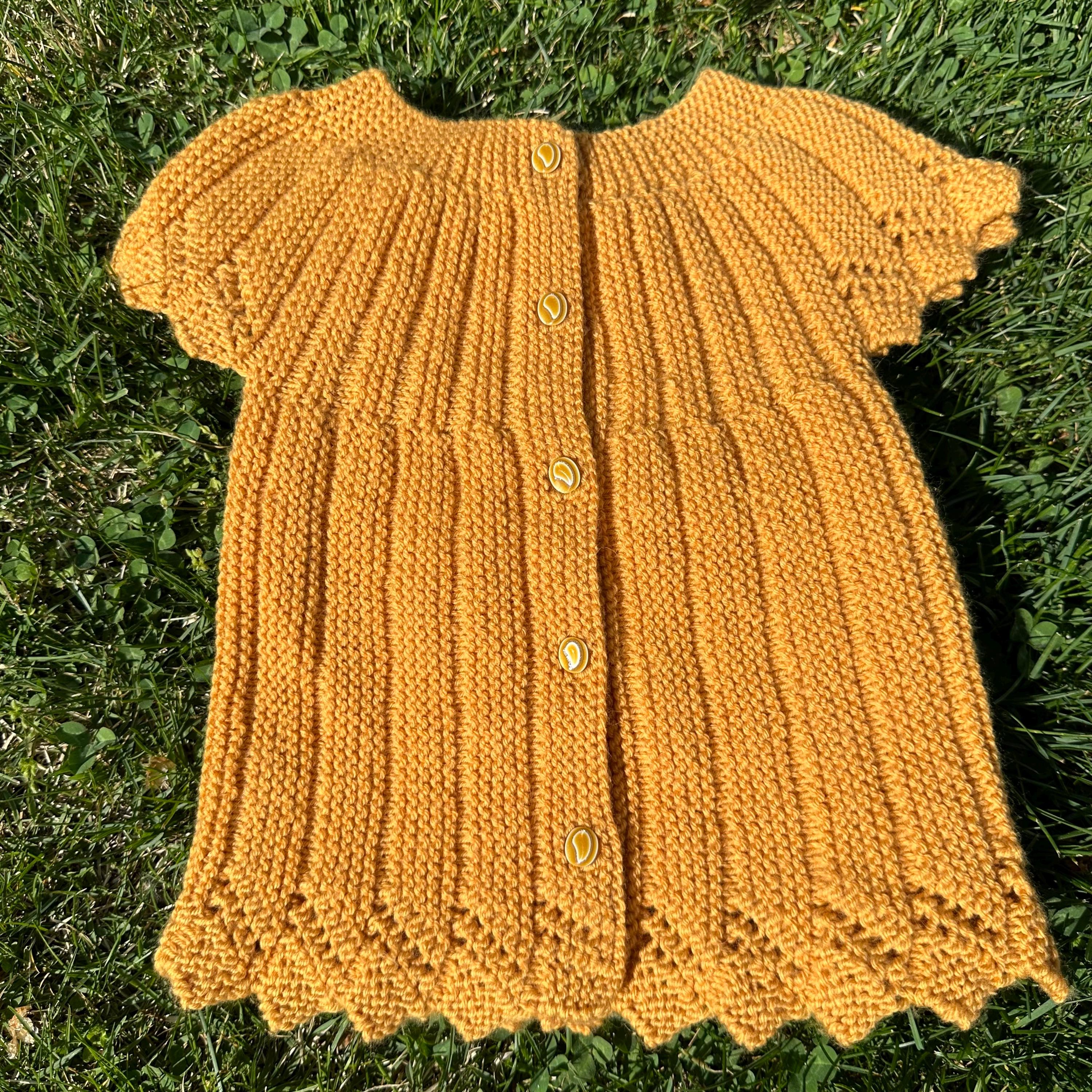 Hand Knitted Mustard Baby Cardigan, Soft Acrylic, 6-12 Months, Cozy Baby Sweater