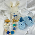 Handmade Crochet Baby Gift Set, Bunny Rattle, Pacifier Clip and Baby Booties