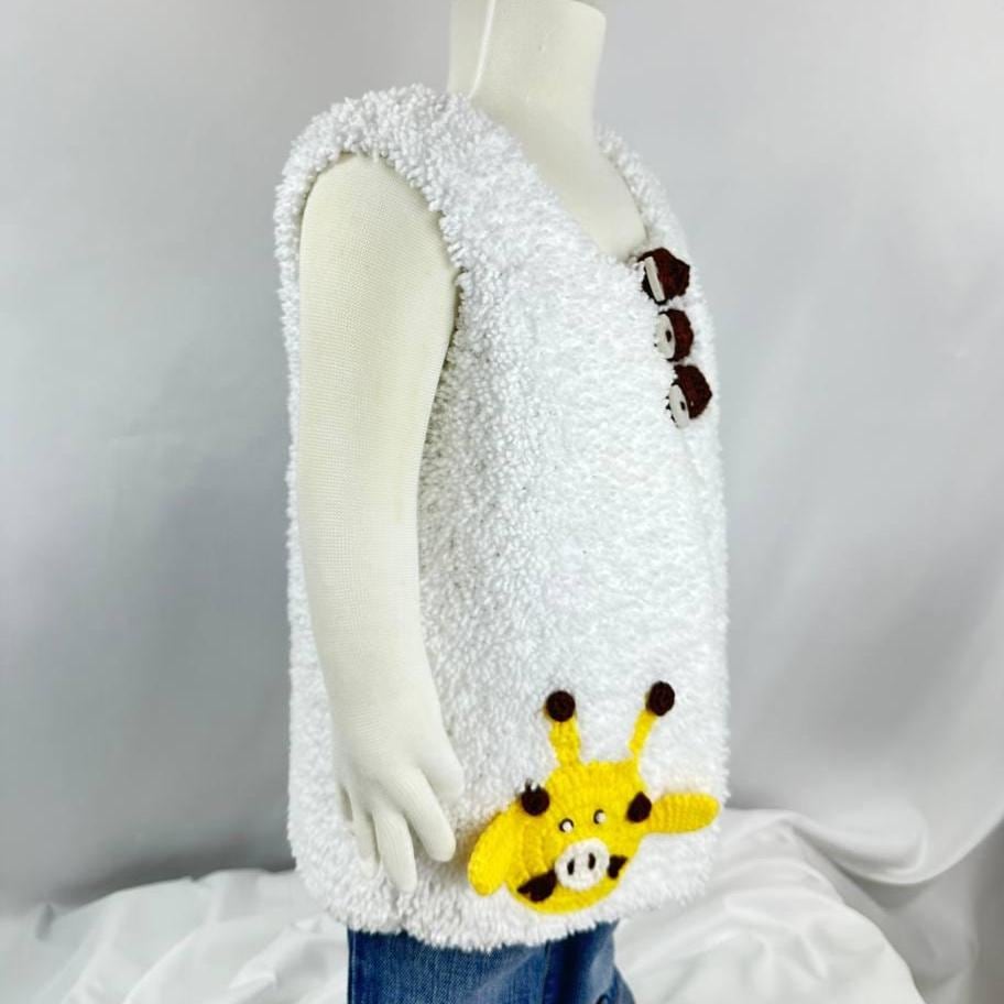 Handmade Fluffy Baby Vest - Soft Crochet with Giraffe Design - 12-18 Month