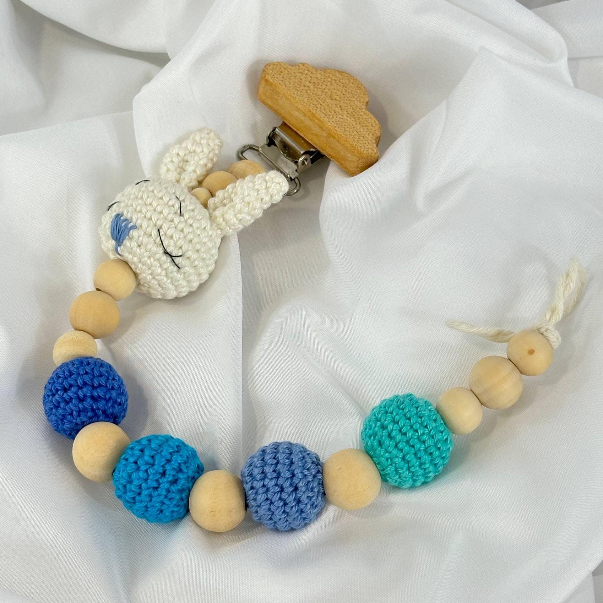 Handmade Crochet Baby Gift Set, Bunny Rattle, Pacifier Clip and Baby Booties