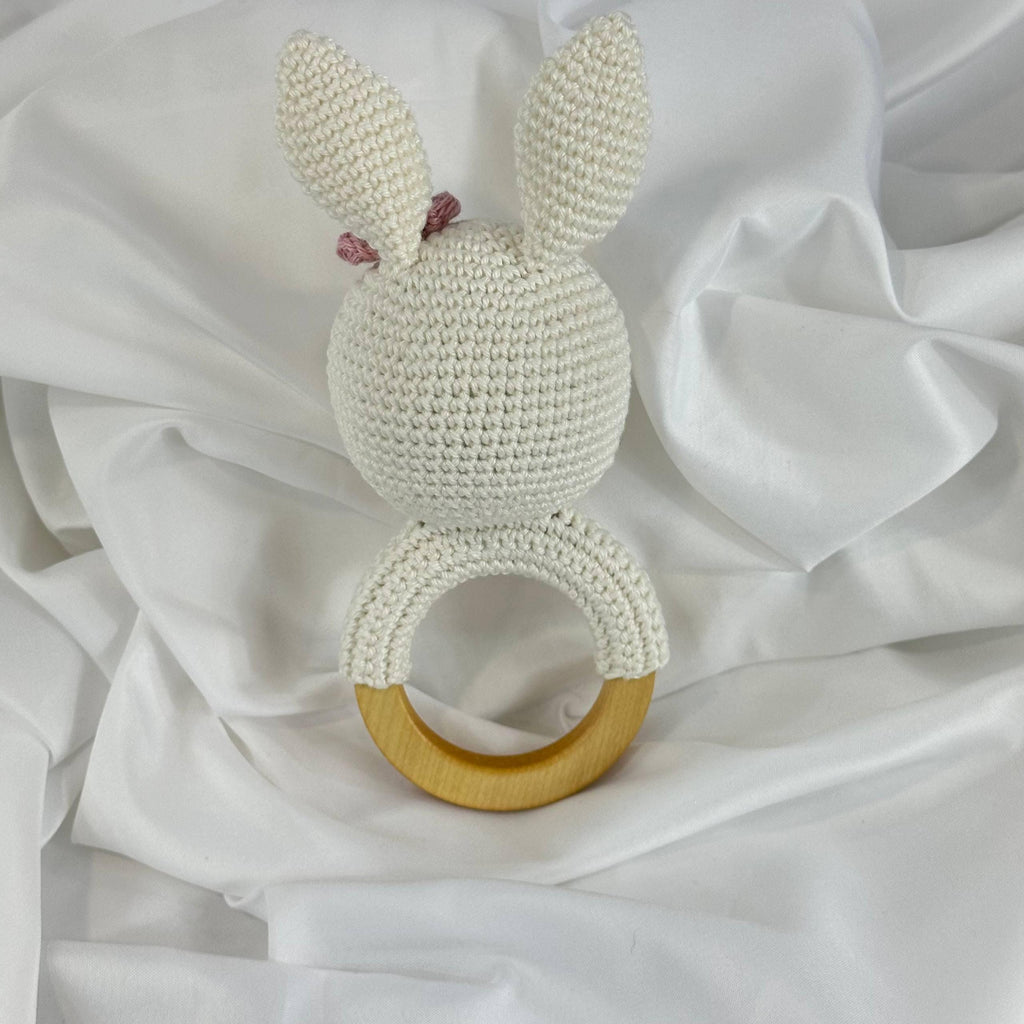 Baby Girl Gift Set, Newborn Bunny Toy + Booties + Teether, Perfect Baby Shower Present