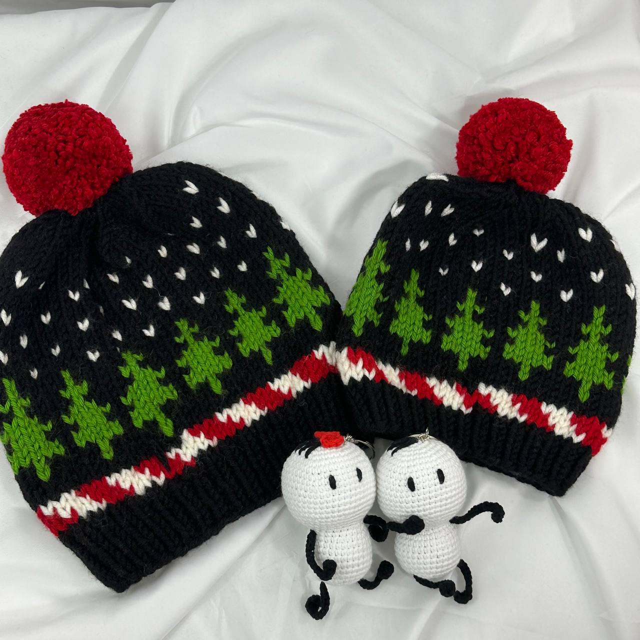 Handmade Christmas Tree Knit Beanie, Matching Family Winter Hats