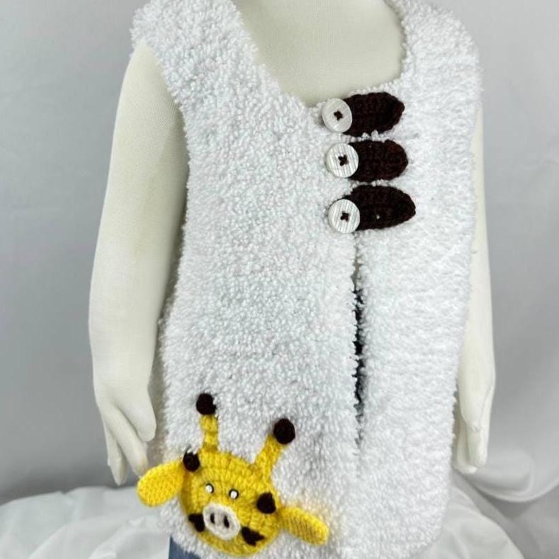 Handmade Fluffy Baby Vest - Soft Crochet with Giraffe Design - 12-18 Month