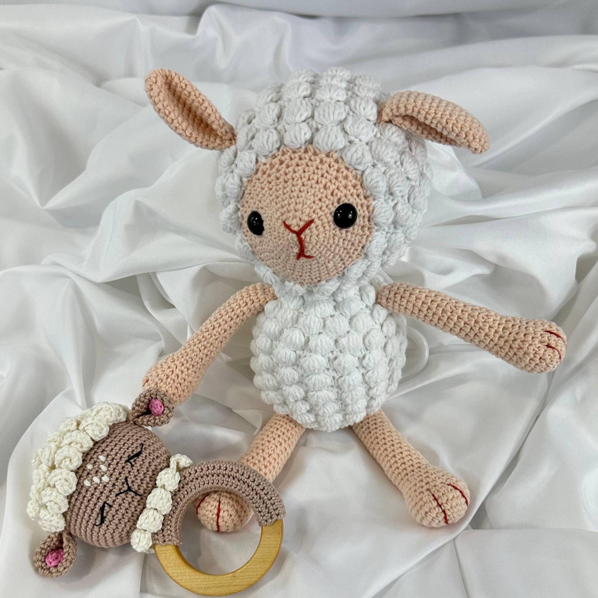 Handmade Crochet Musical Lamb Toy, Organic Baby Sleep Aid, Amigurumi Sheep