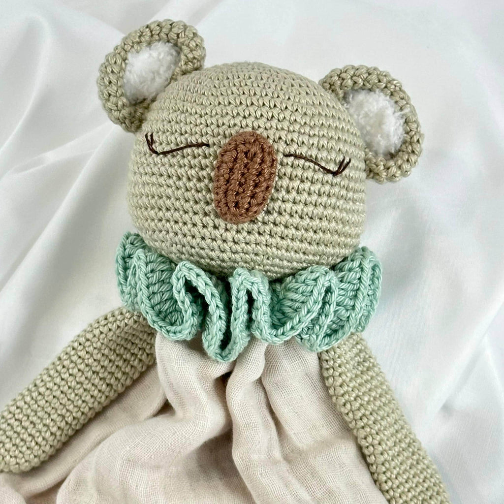 Crocheted Koala Lovey Security Blanket, Baby Comfort Toy, Newborn Gift
