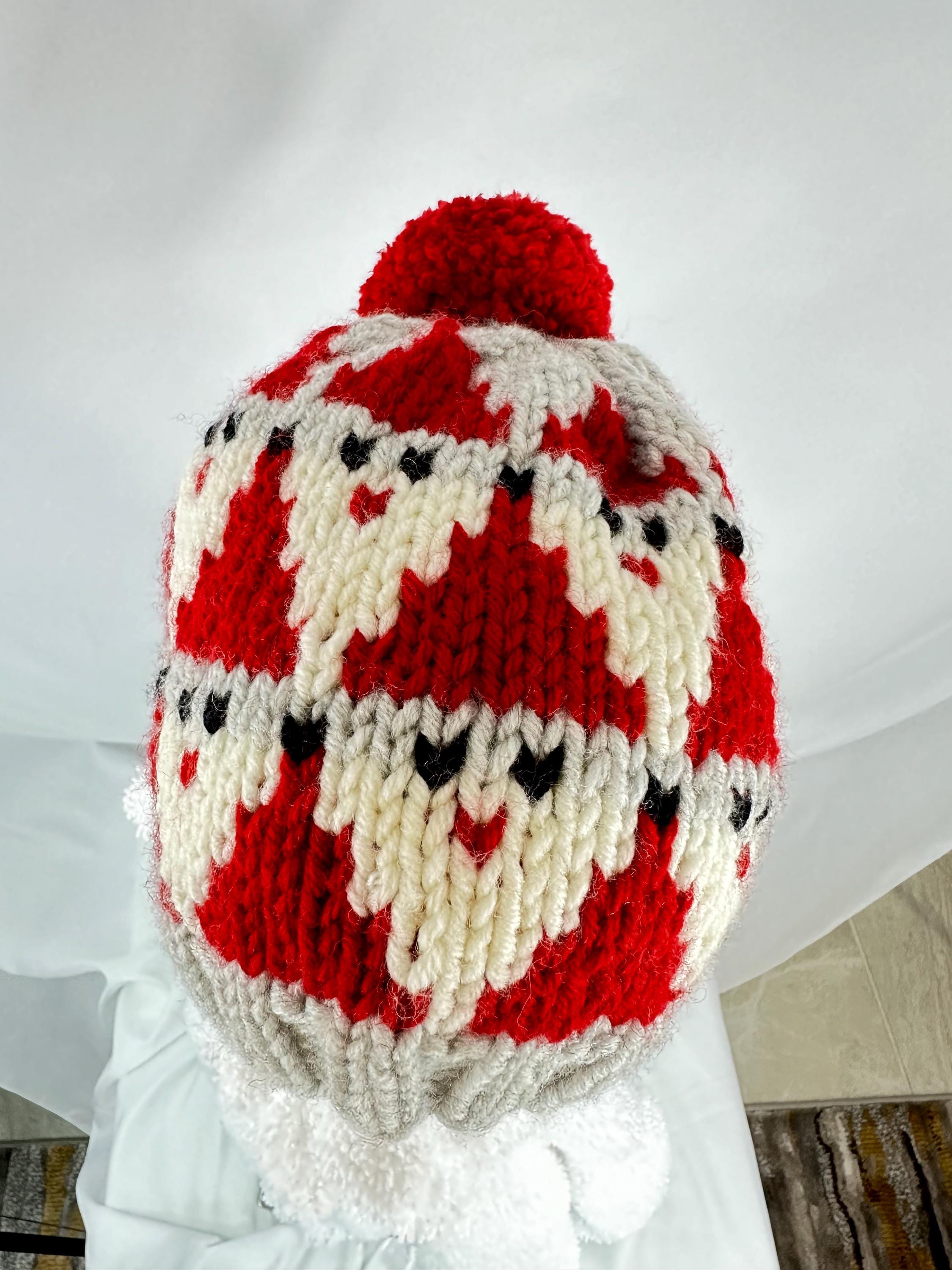 Handmade Santa Claus Knit Beanie,  Christmas Holiday Hat For Adults and Kids
