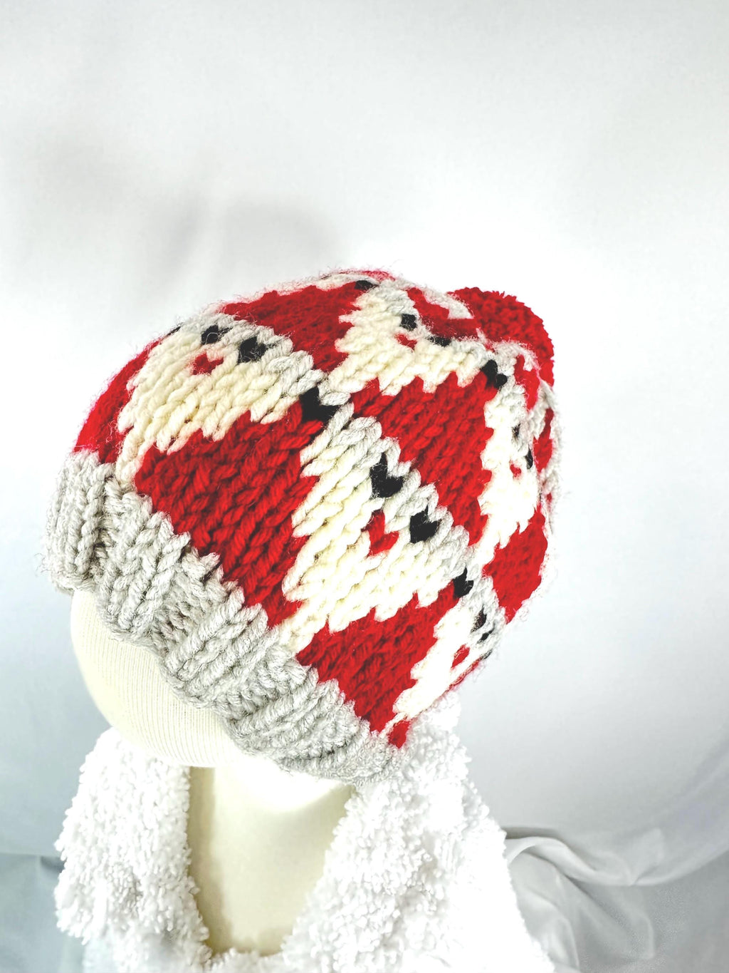Handmade Santa Claus Knit Beanie,  Christmas Holiday Hat For Adults and Kids
