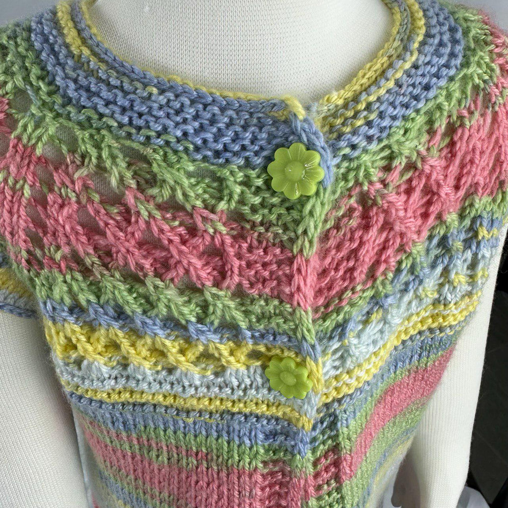Hand Knitted Rainbow Baby Vest, Sleeveless Cotton Cardigan,6-12 Month