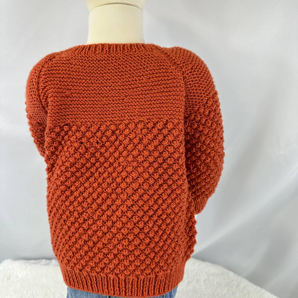 Hand Knit Baby Cardigan, Rust Orange Sweater, Wooden Buttons, 18-24 Month