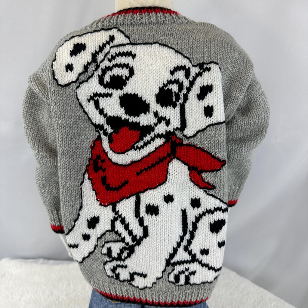 Hand-Knitted Dalmatian Baby Cardigan, Dog Sweater, Grey & Red, 9-18 Month