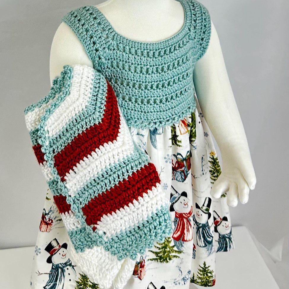 Hand-Knitted Christmas Baby Dress, Snowman Print Cotton Skirt,6-12 Month