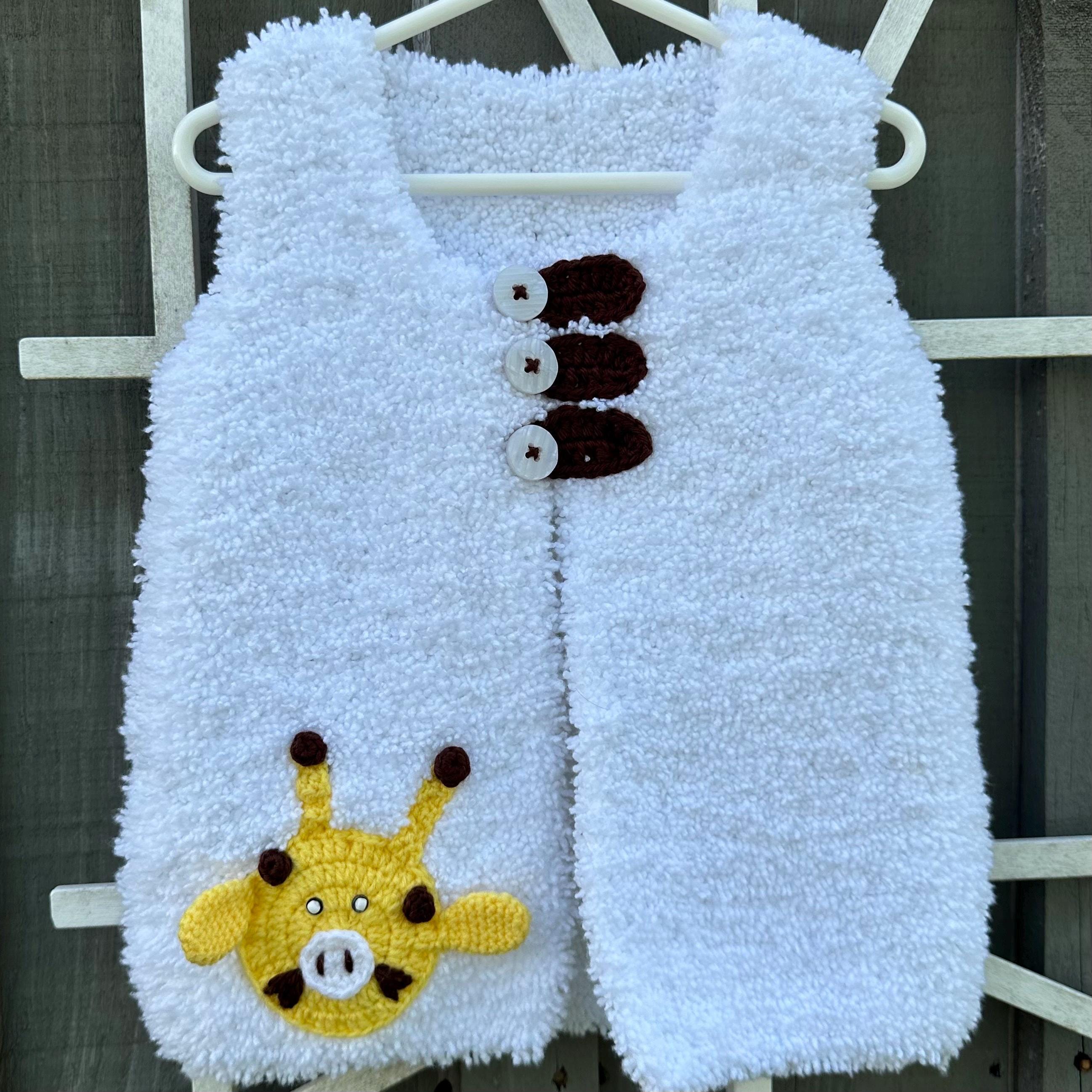 Handmade Fluffy Baby Vest - Soft Crochet with Giraffe Design - 12-18 Month