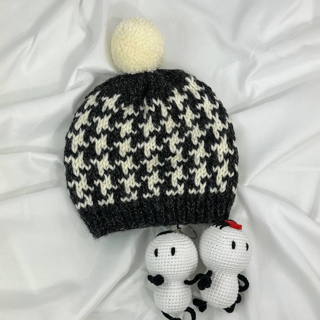 Handmade Houndstooth Knit Beanie, Matching Family Set
