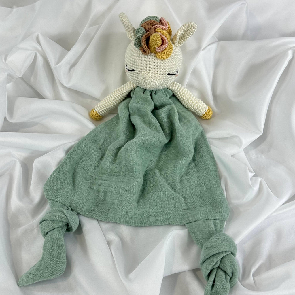 Crocheted Unicorn Lovey Security Blanket, Baby Comfort Toy, Newborn Gift, Sleep Toy