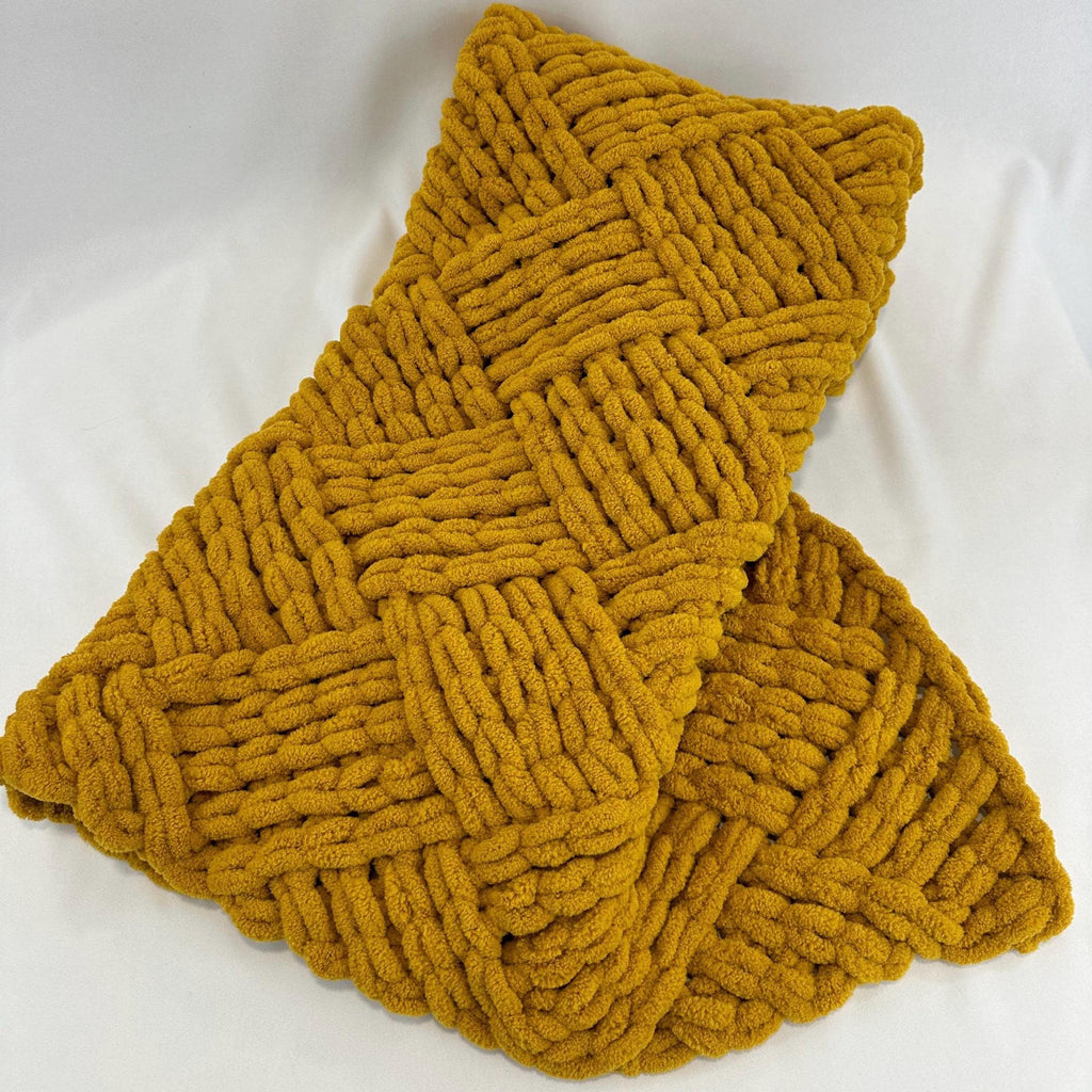Hand Knitted Chunky Baby Blanket, Mustard Yellow Stroller Blanket