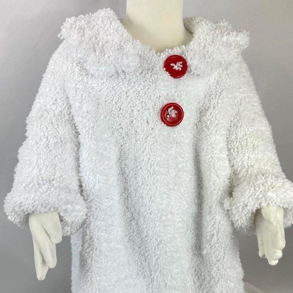 Handmade Knit Toddler Cardigan: Soft White Sweater with Red Button,18-24 month